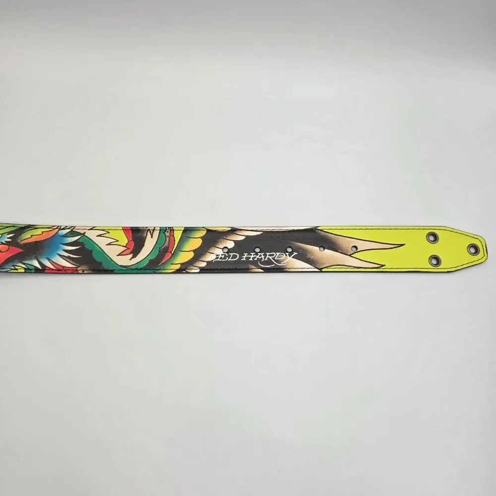 Ed Hardy Dragon Tattoo Neon Print Belt Men's Size 32 New